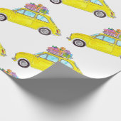 Gele Retro Fiat 500 kerstcadeautjes Waterverf Cadeaupapier (Hoek)