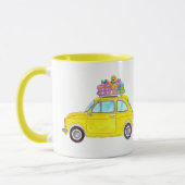 Gele Retro Fiat 500 kerstcadeautjes Waterverf Mok (Links)