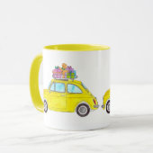 Gele Retro Fiat 500 kerstcadeautjes Waterverf Mok (Voorkant links)