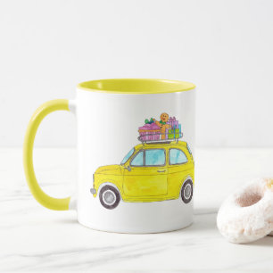 Gele Retro Fiat 500 kerstcadeautjes Waterverf Mok
