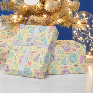 Gele Retro Gaming Virtuele Huisdier Verjaardag Cadeaupapier