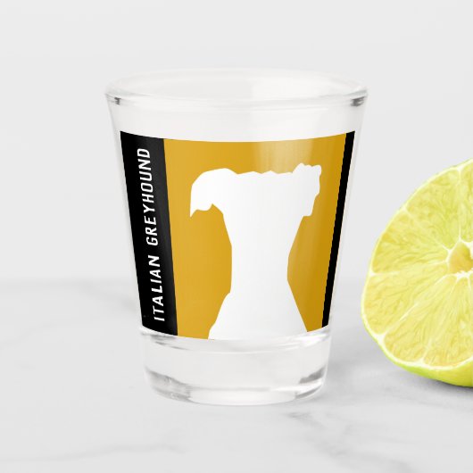 Gele Retro Italiaans Grijshond Iggy Shot Glass Shot Glas (Voorkant)
