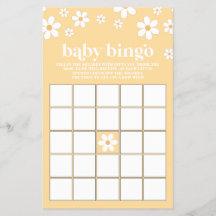 Gele Retro Margriet Baby Shower Bingo