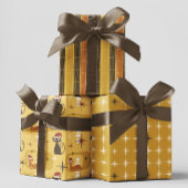 Gele Retro Mid Century Moderne Kattenkerst Inpakpapier Vel