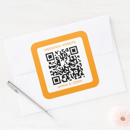 Gele retro moderne minimalistische bruiloft QR-cod Vierkante Sticker (Envelop)