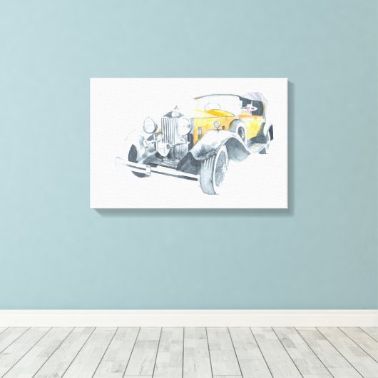 Gele retro oldtimer. canvas afdruk (Insitu (Houten vloer))