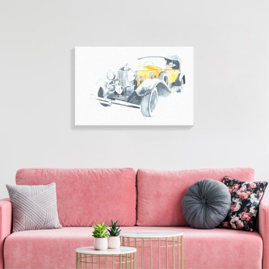 Gele retro oldtimer. canvas afdruk (Insitu (Woonkamer))