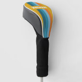 Gele Retro Pin Strepen met Naam Golfheadcover (Schuin)