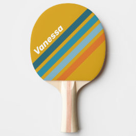 Gele Retro Schuine Strepen met Naam Tafeltennisbatje
