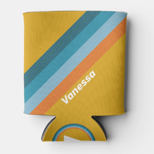 Gele Retro Strepen met Naam Blikjeskoeler (Voorkant)