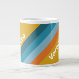 Gele Retro Strepen met Naam Grote Koffiekop