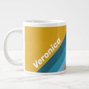 Gele Retro Strepen met Naam Grote Koffiekop