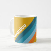 Gele Retro Strepen met Naam Koffiemok (Voorkant links)