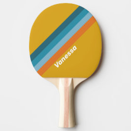 Gele Retro Strepen met Naam Tafeltennisbatje