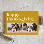 Gele Retro Typografie Happy Thanksgiving Foto Folie Feestdagenkaart<br><div class="desc">Fijne Thanksgiving! Stuur Thanksgiving groeten aan familie en vrienden met deze aanpasbare foto Thanksgiving kaart. Het is een retro-gedurfde typografie. Personaliseer door uw gegevens toe te voegen. Deze gouden folie Thanksgiving kaart is beschikbaar op andere karton. Overeenkomende objecten zijn beschikbaar.</div>