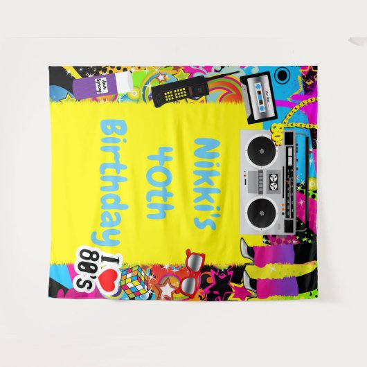 Gele retro van 1980: achtergrond van 80-jarige ver wandkleed (Voorkant (horizontaal))