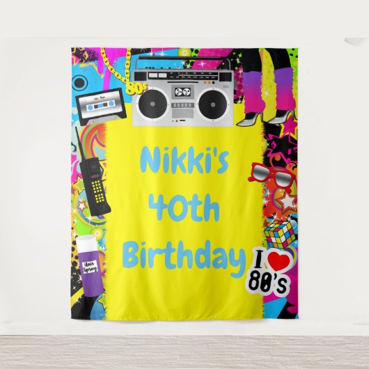 Gele retro van 1980: achtergrond van 80-jarige ver wandkleed (Voorkant)