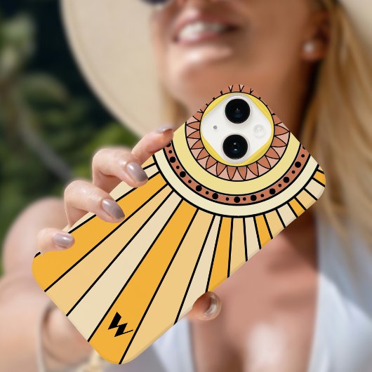 Gele Retro zonnestralen Custom monogram letter Case-Mate iPhone Case