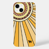 Gele Retro zonnestralen Custom monogram letter Case-Mate iPhone Case (Achterkant)