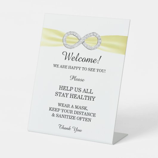 Gele Ribbon Diamond Infinity Wedding Safety Reclamebord Met Voetstuk (Voorkant)