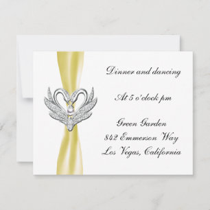 Gele ribbon Silver Swans Reception Kaart