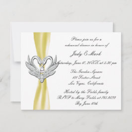 Gele ribbon Silver Swans Rehearsal Dinner Invite Kaart