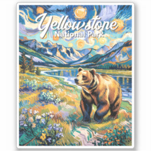 Gele rivier landschap met beer in Yellowstone Sticker