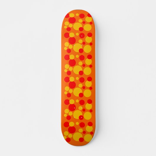 Gele & Rode Bubbel Stippen op Oranje Skateboard (Voorkant)