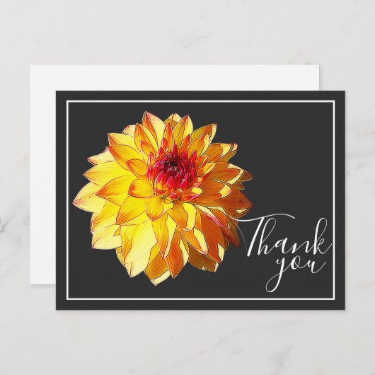 Gele rode dahlia met grijze achtergrond dank je briefkaart (Voorkant / Achterkant)