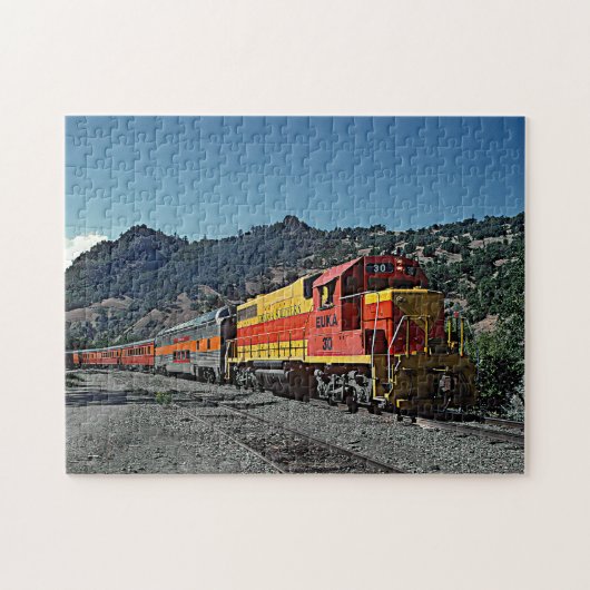 Gele Rode Diesel Locomotief Trein Spoorweg Legpuzzel (Horizontaal)