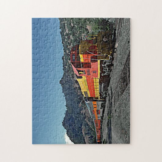 Gele Rode Diesel Locomotief Trein Spoorweg Legpuzzel (Verticaal)