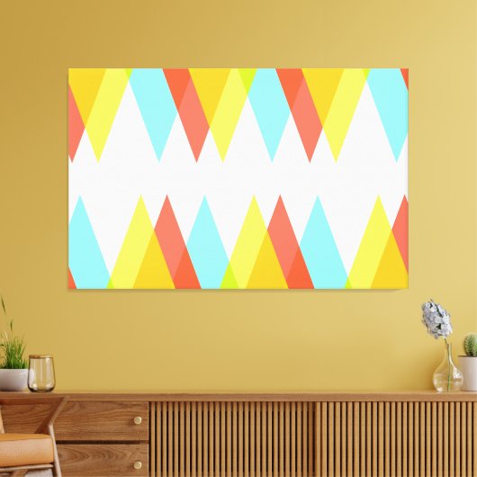 Gele, rode en kadetblauwe driehoeken canvas afdruk (Insitu (Woonkamer))