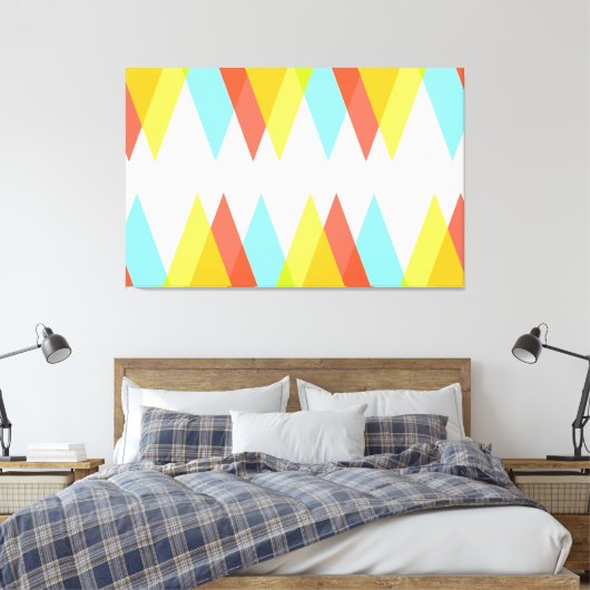 Gele, rode en kadetblauwe driehoeken canvas afdruk (Insitu (Slaapkamer))
