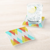 Gele, rode en kadetblauwe driehoeken glazen onderzetter (Schuin)