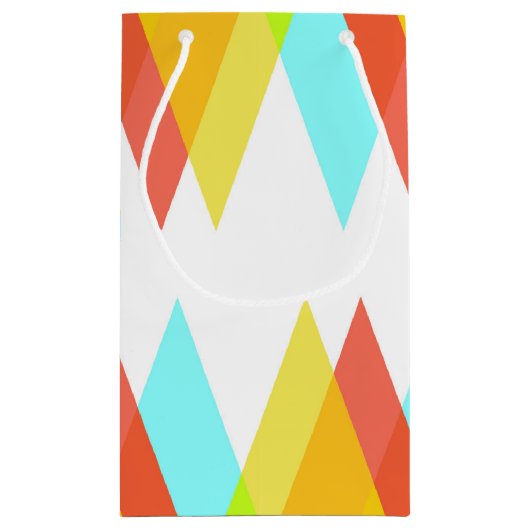 Gele, rode en kadetblauwe driehoeken klein cadeauzakje (Achterkant)