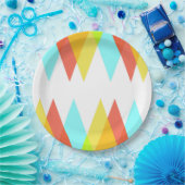 Gele, rode en kadetblauwe driehoeken papieren bordje (Feest)