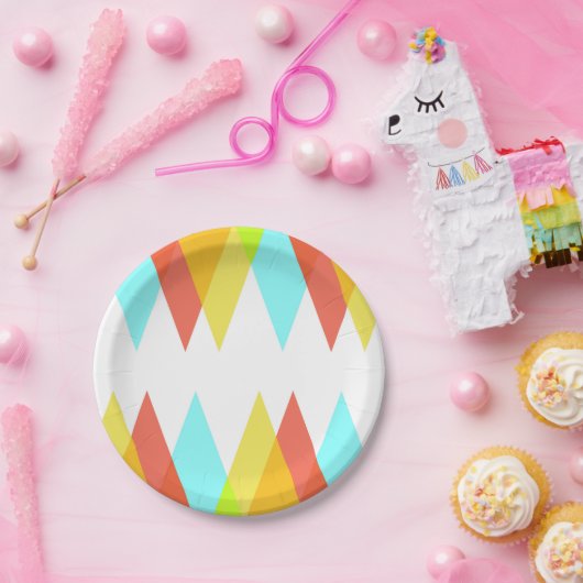 Gele, rode en kadetblauwe driehoeken papieren bordje (Feest)