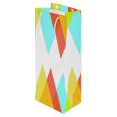 Gele, rode en kadetblauwe driehoeken wijn cadeautas (Achterkant Gekanteld)