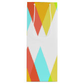 Gele, rode en kadetblauwe driehoeken wijn cadeautas (Voorkant)