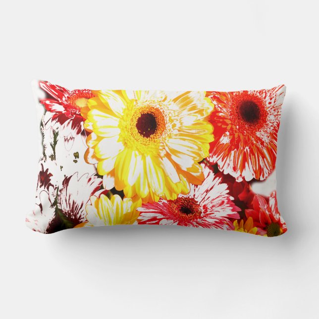Gele rode gerbera chrysanthemum bloemen kussen (Voorkant)