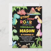 Gele rode groene dinosaurus Birthday-uitnodigingen Kaart (Voorkant)