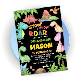 Gele rode groene dinosaurus Birthday-uitnodigingen Kaart