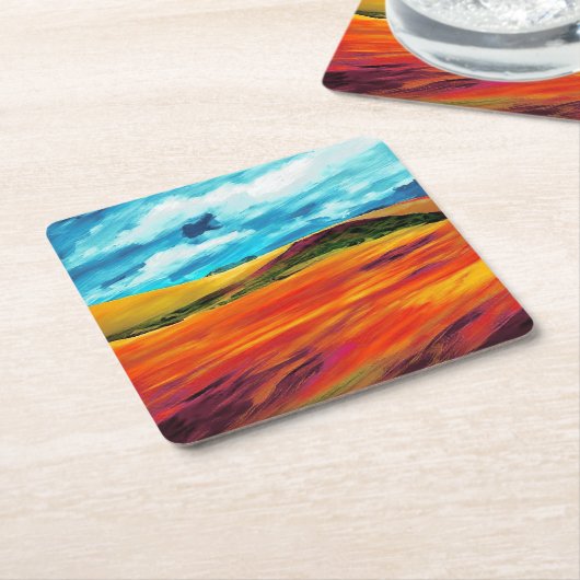 Gele Rode Heuvels Kartonnen Onderzetters (Schuin)