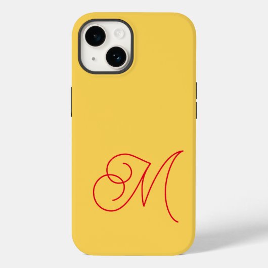 Gele Rode Monogrammed Klassiek Manuscript Plain Case-Mate iPhone Case (Achterkant)
