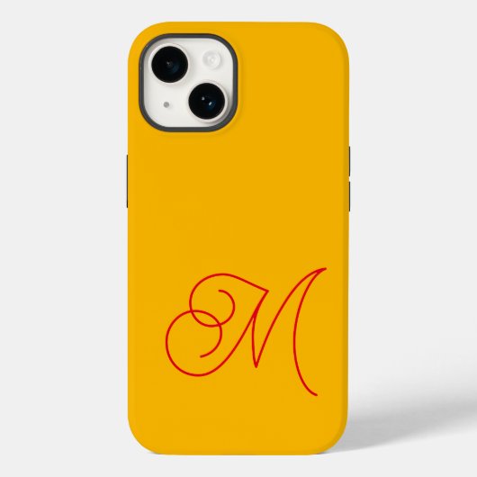 Gele Rode Monogrammed Klassiek Manuscript Plain Case-Mate iPhone Case (Achterkant)