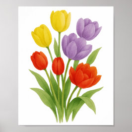 Gele Rode Paarse Tulpen Schilderij Bloemstuk Muur  Poster