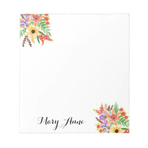 Gele rode Paarse Waterverf bloemen Notitieblok