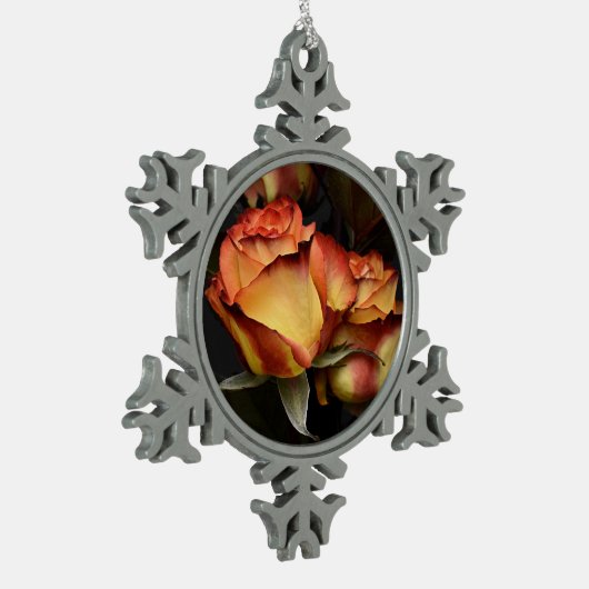 Gele rode rog tin sneeuwvlok ornament (Links)