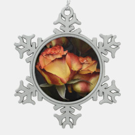 Gele rode rog tin sneeuwvlok ornament