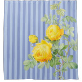 Gele rode rozen van Frankrijk op blauwe strepen Douchegordijn (Voorkant)